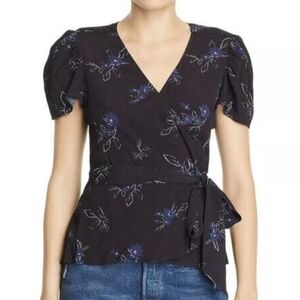Parker Black Floral Puff Sleeve Wrap Top  *2 Or More 20% Off